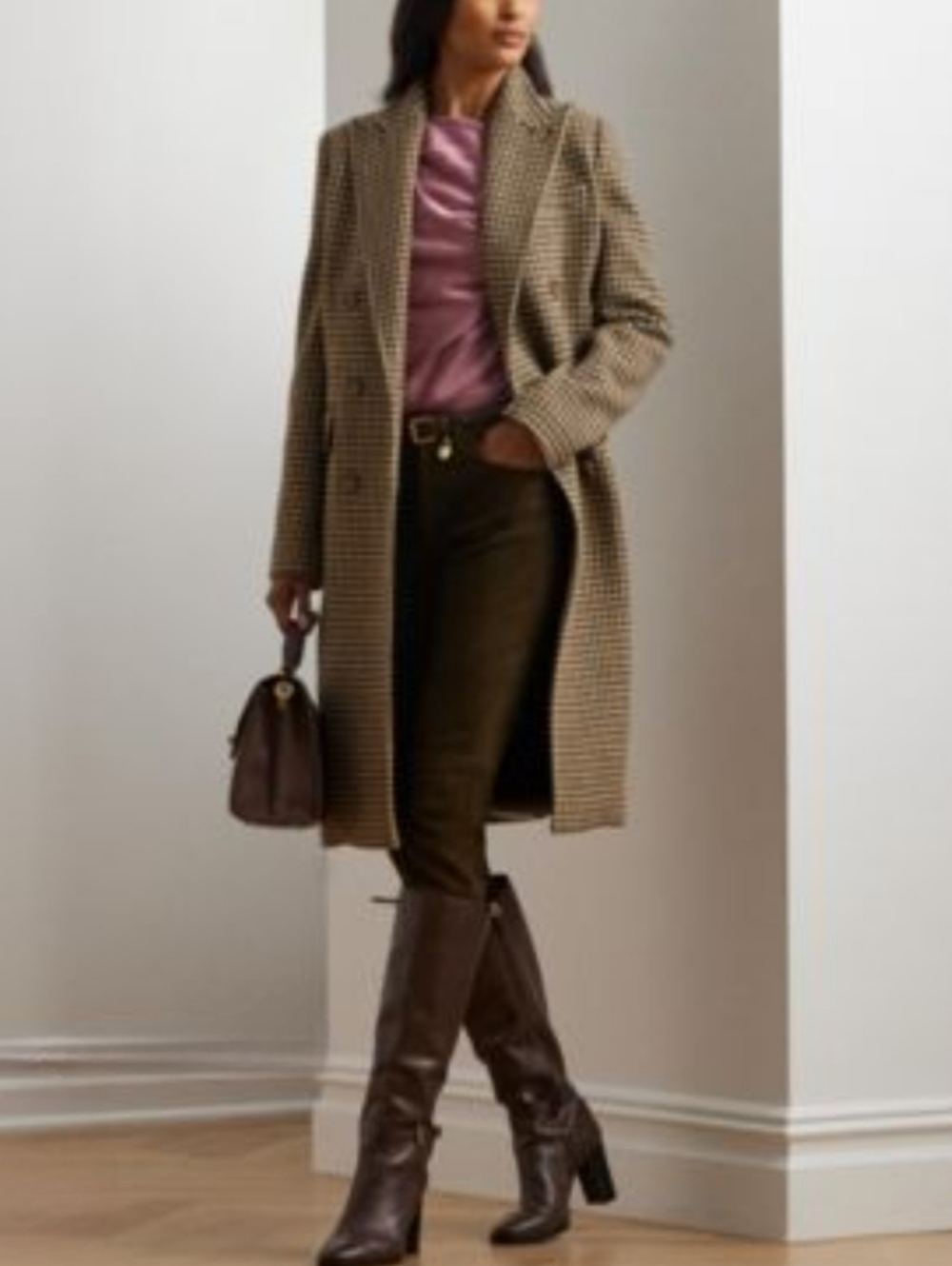 Donna Karan Women’s Tan 100% Wool "Corduroy Look" Long Coat ~ Size 4